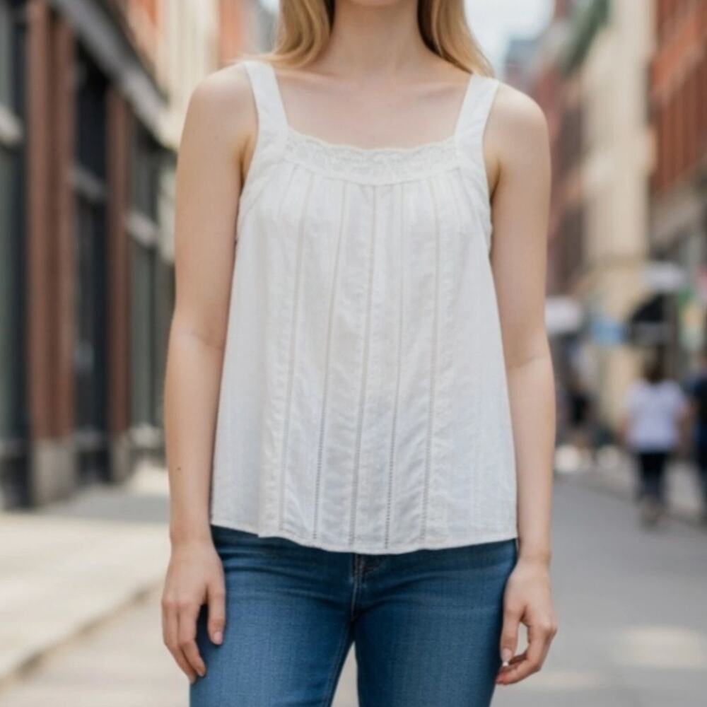 SUNDANCE Danielle Eyelet Cotton Bohemian Sleeveless Tank in White Size Women's M